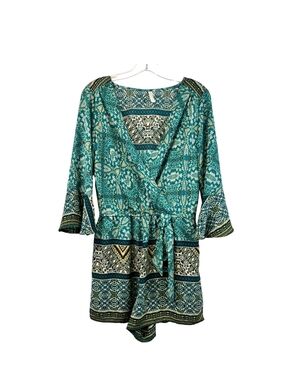 Xhilaration Teal and Cream Printed Romper